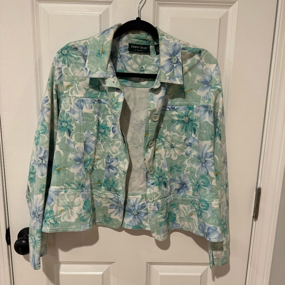 Vintage Cotton Floral Lemon Grass  Denim Style Jacket -‎ Size XL